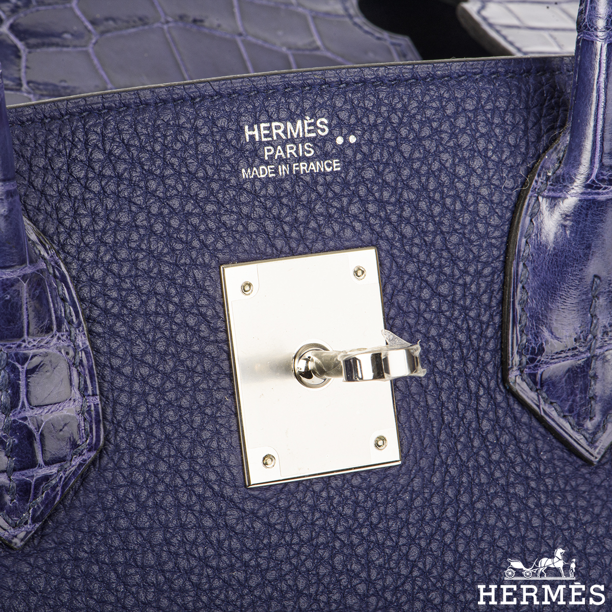 Hermès Birkin 30cm Bleu Encre Touch Veau Togo/Croco Nilo Lisse